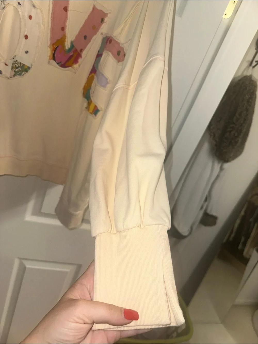 Easel Washed LOVE Patch Terry Knit Pullover- SIZE L